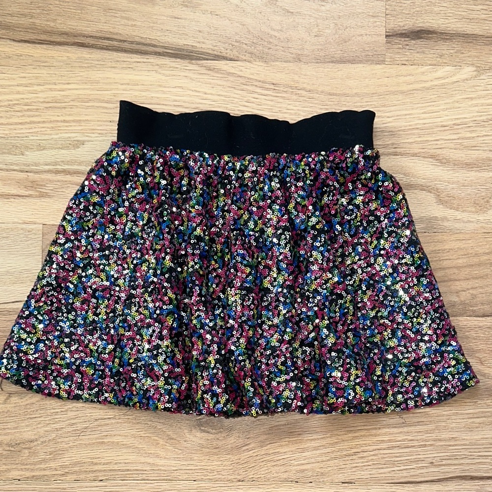 Little Eleven Paris multi color lined sequin skirt with black detail girls sz 8